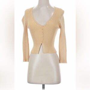 Amuse society yellow/taupe knit ribbed cardigan